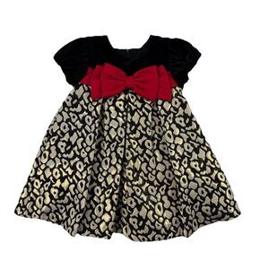 Bonnie Jean Baby Girls Dress 12M Black Gold Metallic Red Bow Holiday Christmas